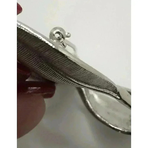 Vintage Emmons Silver Tone Oversize Leaf Brooch Pin Textured Leaves - Picture 5 of 8